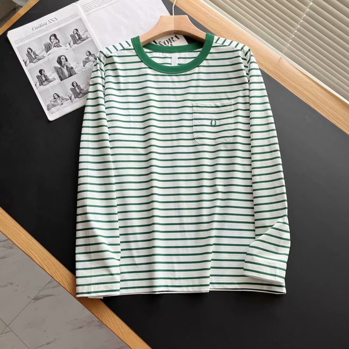 Damen Langarmshirt mit gestreiftem Design und Brusttasche Drune