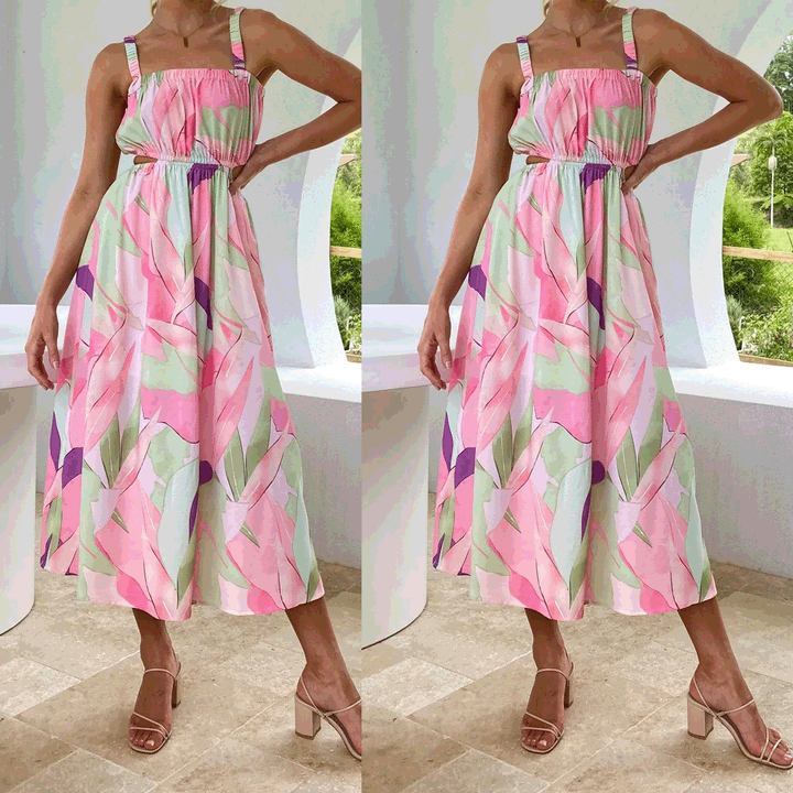Damen Maxikleid mit elastischem Taillenzug und trägerfreiem Oberteil Drune