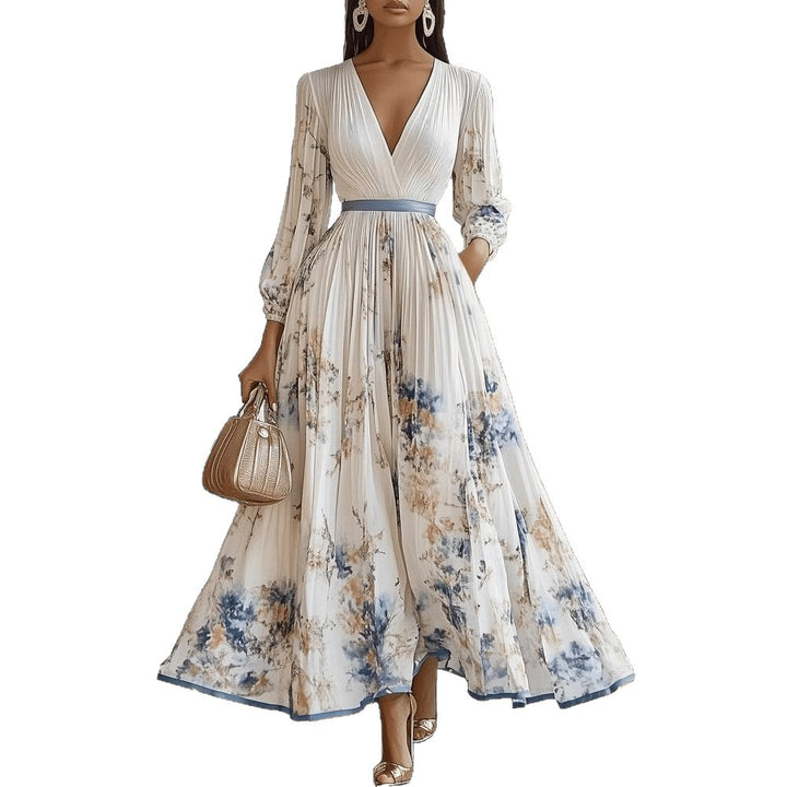Damen Prachtvolles Maxikleid mit tiefem V-Ausschnitt und floralem Design Drune