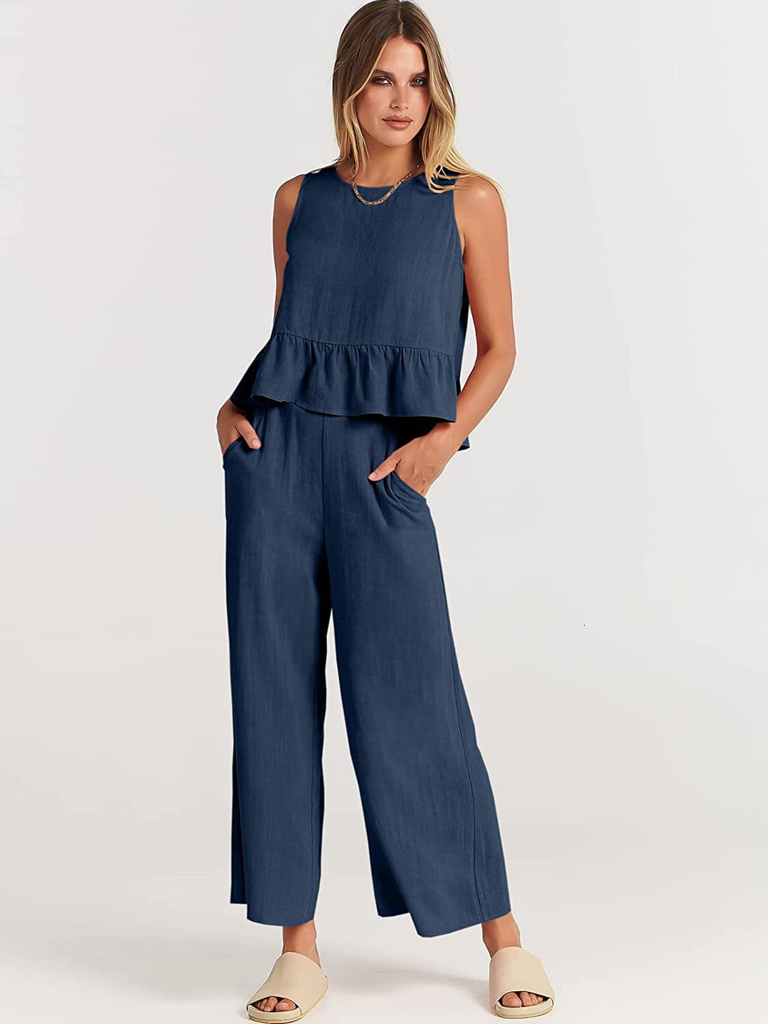 Damen luftige Sommerbluse und weite Hose Drune