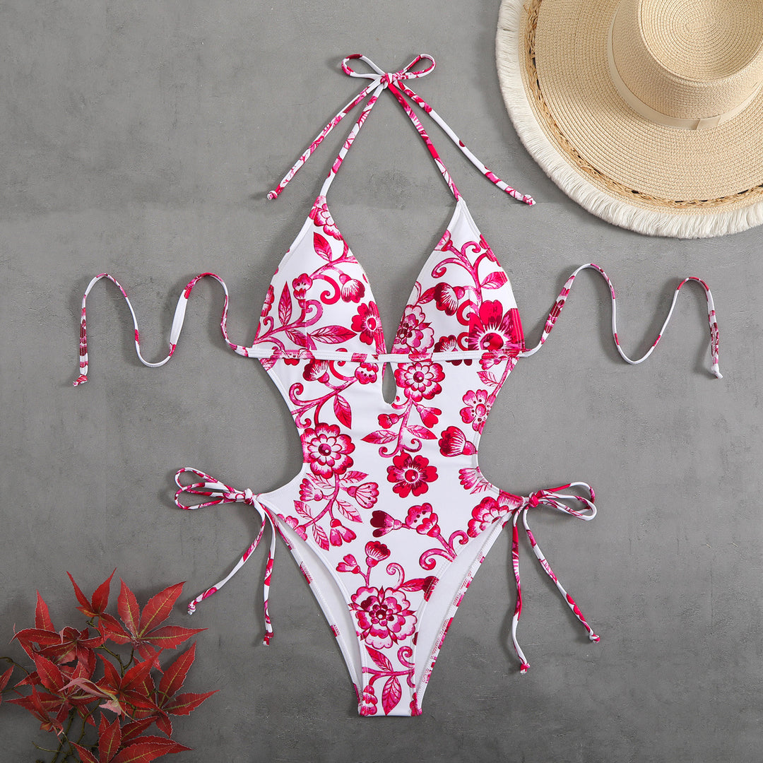 Damen ganzflächiger Bikini mit verspieltem floralen Design Drune