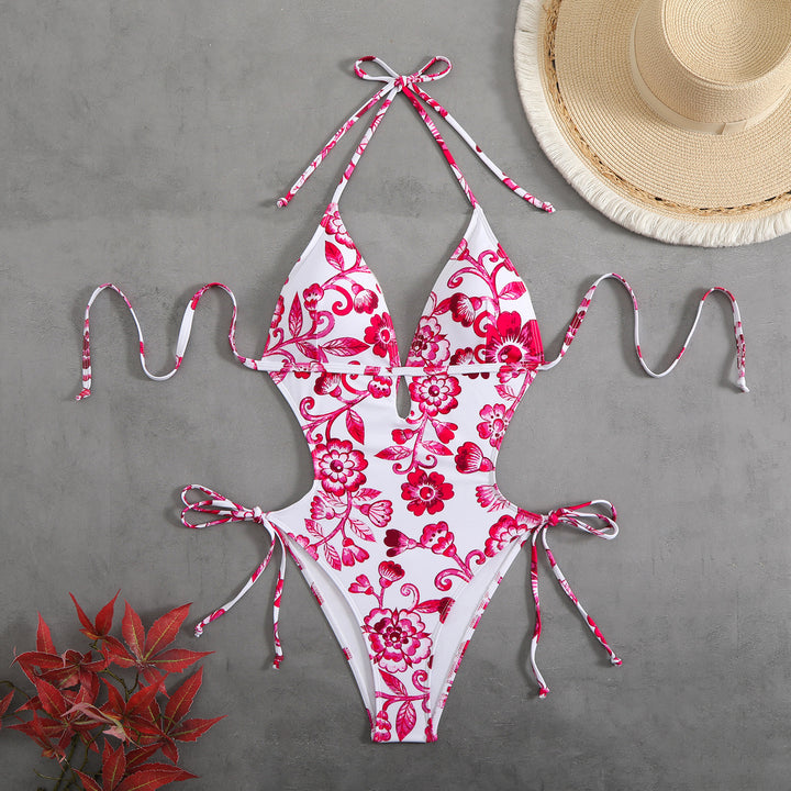 Damen ganzflächiger Bikini mit verspieltem floralen Design Drune