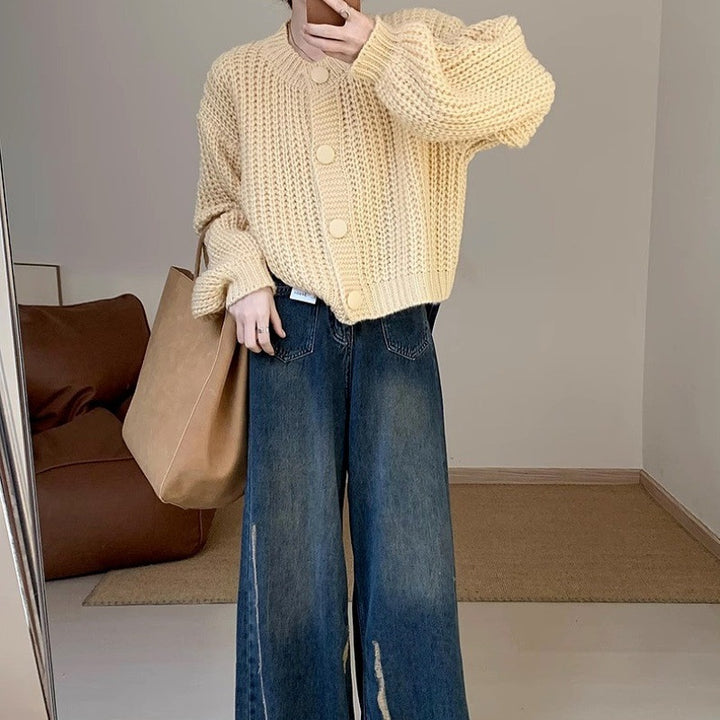Damen Grobstrickjacke mit großen Knöpfen und lässigem Schnitt Drune
