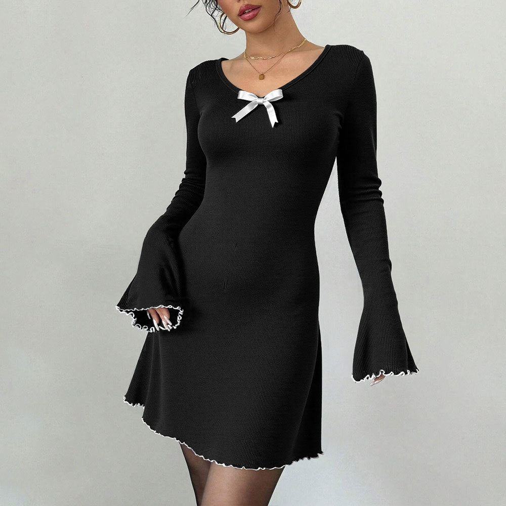 Damen Minikleid mit dekorativen Rüschendetails und charmantem Schleifendekor Drune
