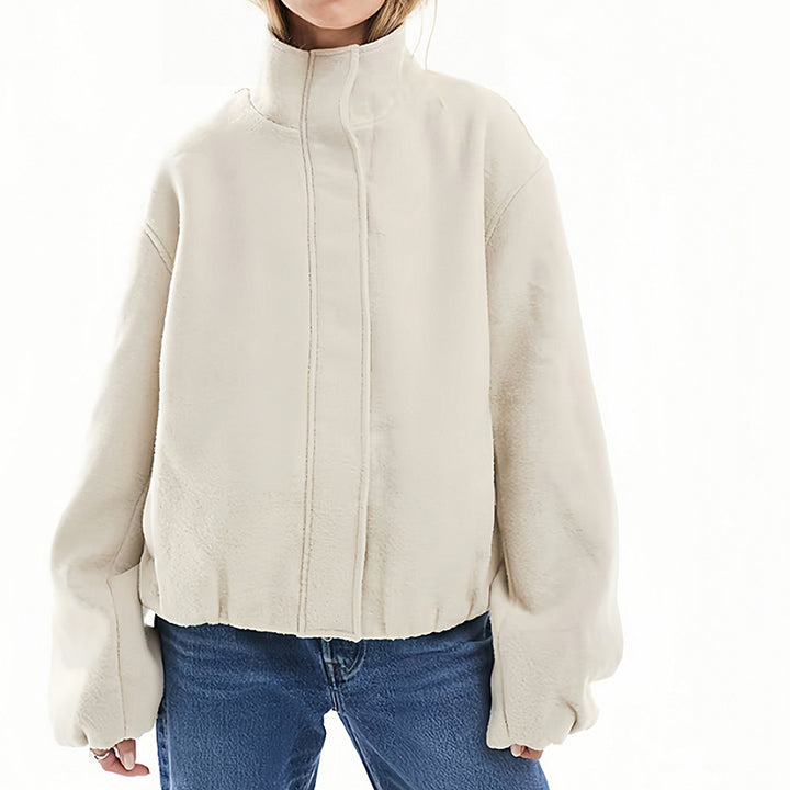 Damen Oversized Fleecejacke mit hohem Kragen und Reißverschluss Drune