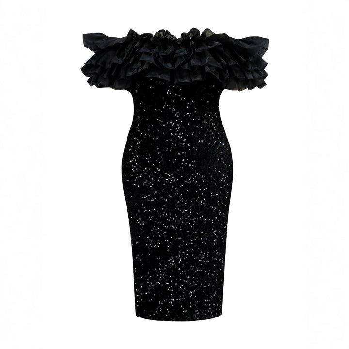 Damen Elegantes Abendkleid mit voluminösen Rüschen und funkelnden Pailletten Drune
