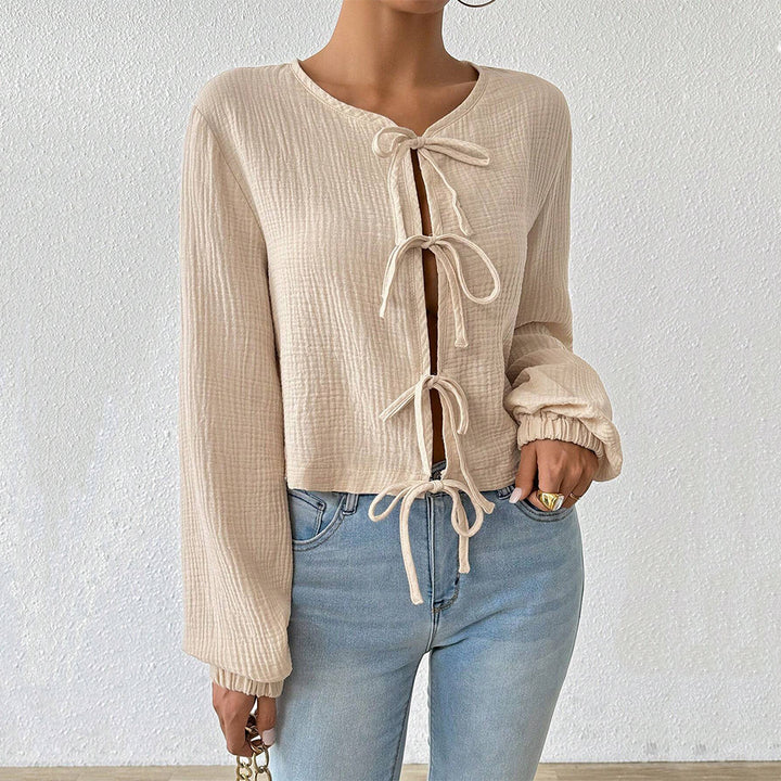 Damen cropped Blusenoberteil mit raffinierten Schnürdetails Drune