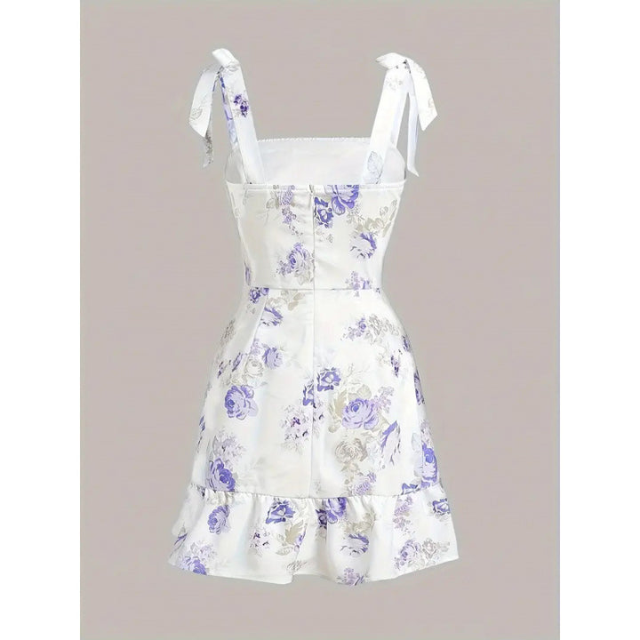 Damen Spaghettiträger Mini-Kleid mit floralem Design und Rüschensaum Drune
