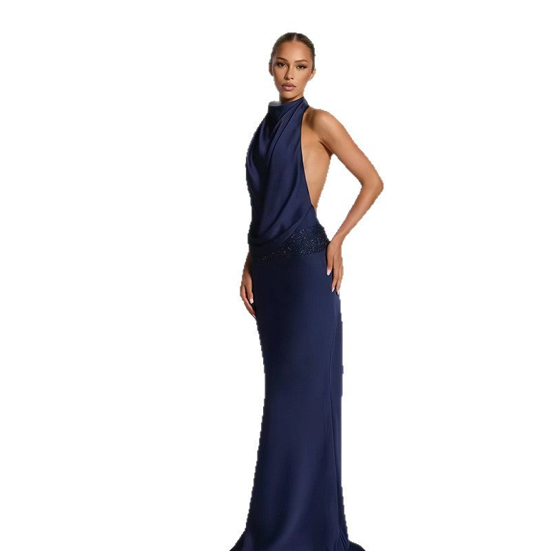 Damen elegantes Abendkleid mit tiefem Wasserfall-Ausschnitt und innovativer Drapierung Drune