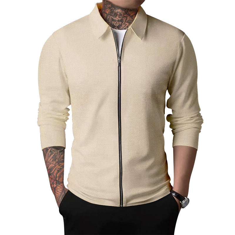 Herren nan Zip-Cardigan mit Hemdkragen und feiner Rippstruktur Drune