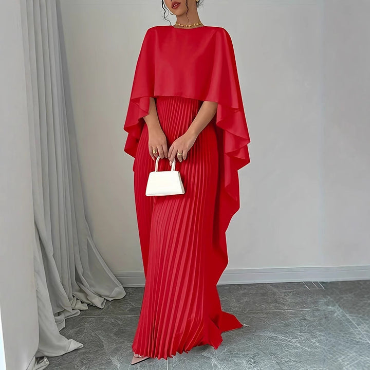 Drune | Elegantes Langes Kleid Batwing Ärmel Faltendes Asymmetrisches Design Fließende Passform