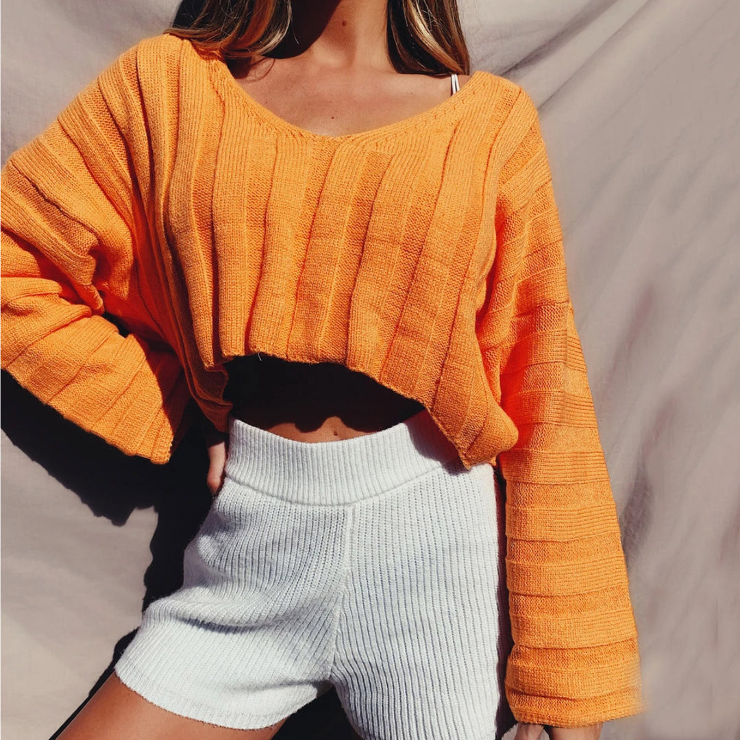 Damen cropped Strickpullover mit weitem Schnitt Drune