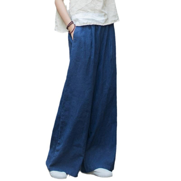 Damen weit geschnittene Leinenhose mit elastischem Bund und praktischen Taschen Drune