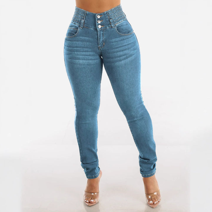 Damen Slim-Fit High-Waist Jeans mit elastischem Taillenbund Drune