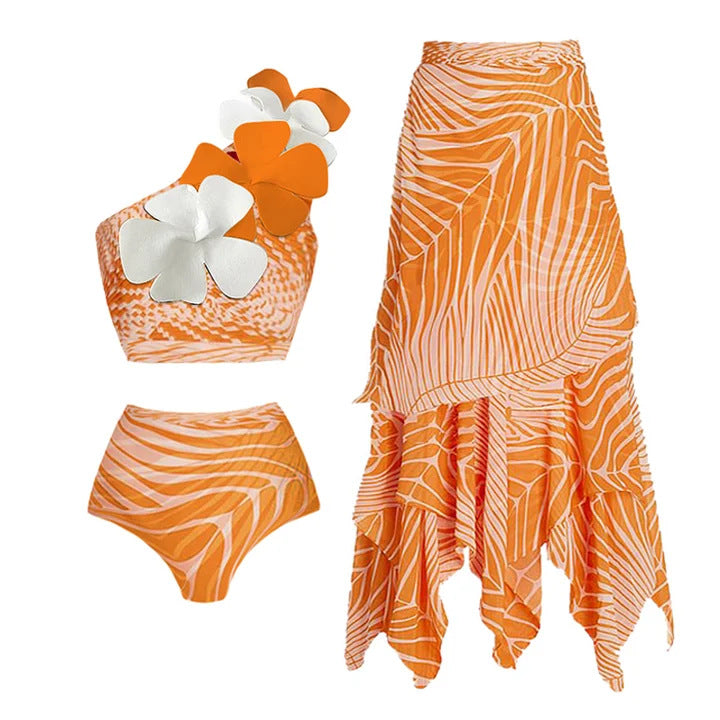 Damen Bikiniset mit asymmetrischem Oberteil und fließendem Maxirock Drune