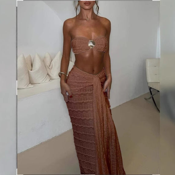 Damen Kleidungsset aus feiner Spitze und elegantem Wickelsaum Drune