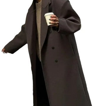 Damen Klassischer Oversized-Designer-Mantel mit doppelter Knopfreihe und weichem Futter Drune