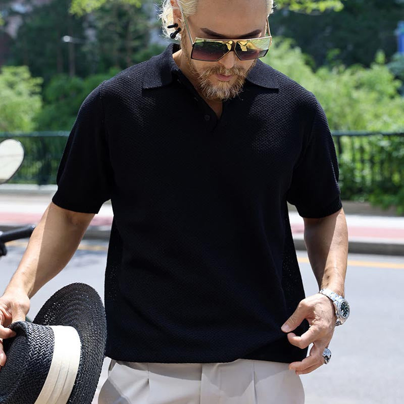 Herren Poloshirt mit strukturiertem Gewebe und kurzen Ärmeln Drune