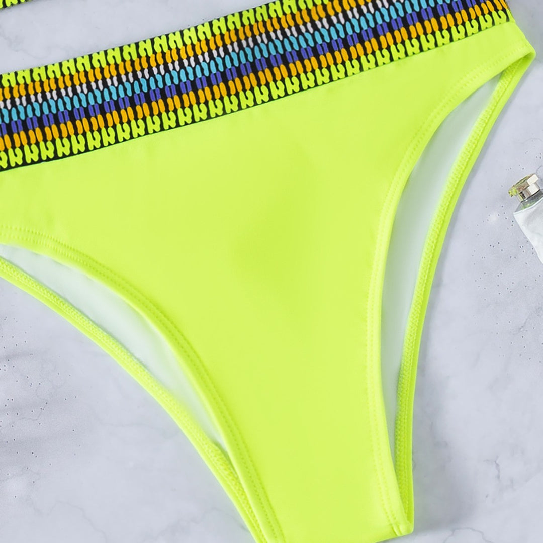 Damen Hochtaillierter Bikini mit sportlichem Design und buntem Bund Drune