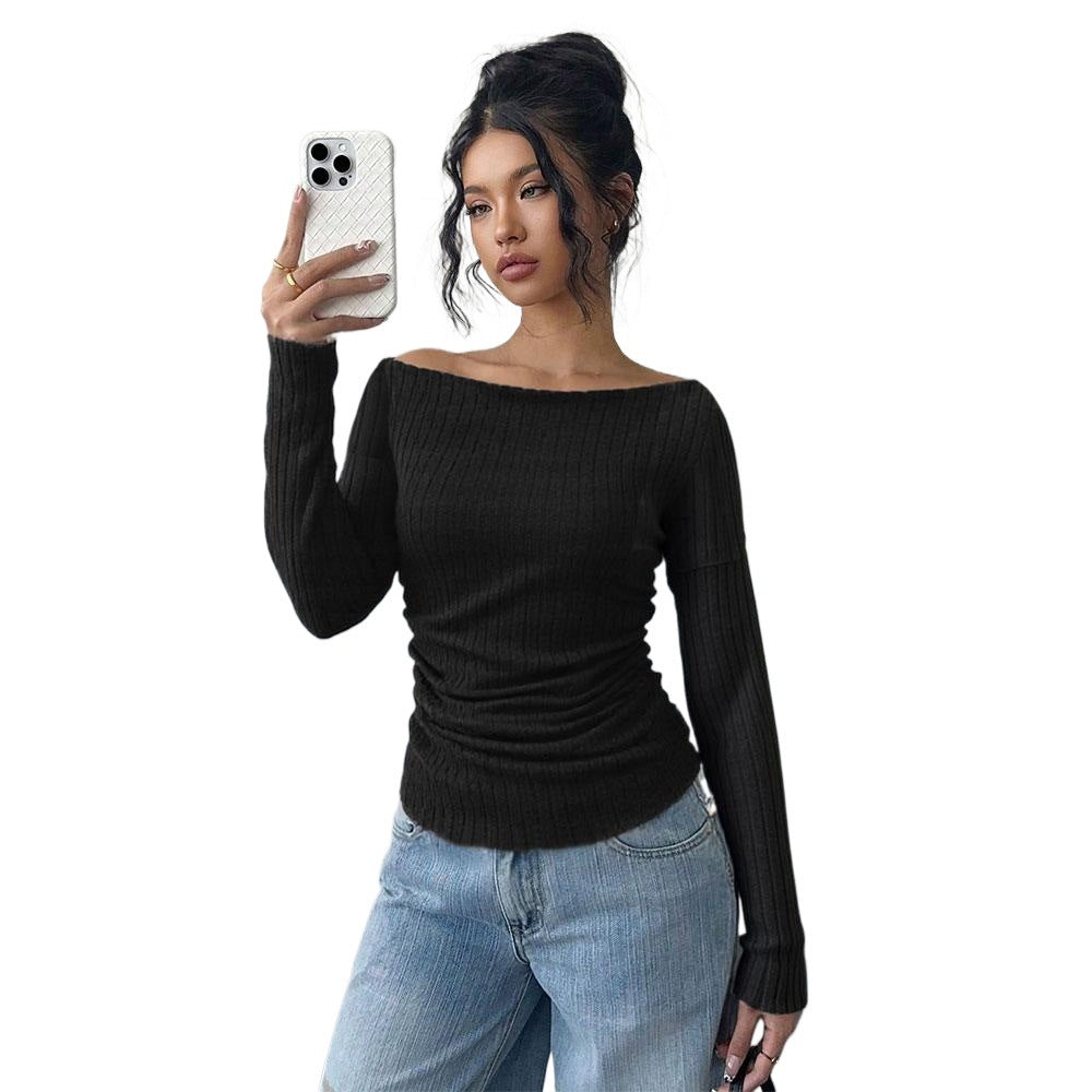 Damen Langarmshirt mit schulterfreier Passform und eleganter Raffung Drune