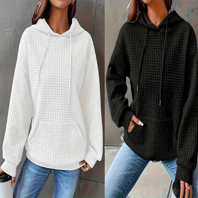 Damen Kapuzenpullover im strukturierten Waffelmuster mit seitlichen Eingrifftaschen Drune