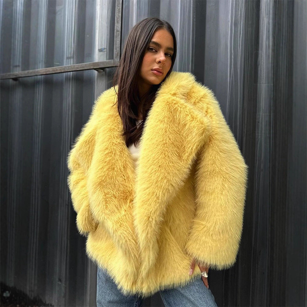 Damen Kuscheliger Oversize Kunstfellmantel Drune