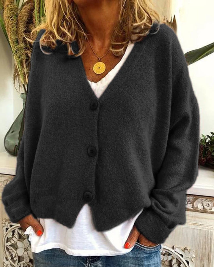 Damen Lässiger Strickcardigan mit offenem Design und knöpfbarem Verschluss Drune