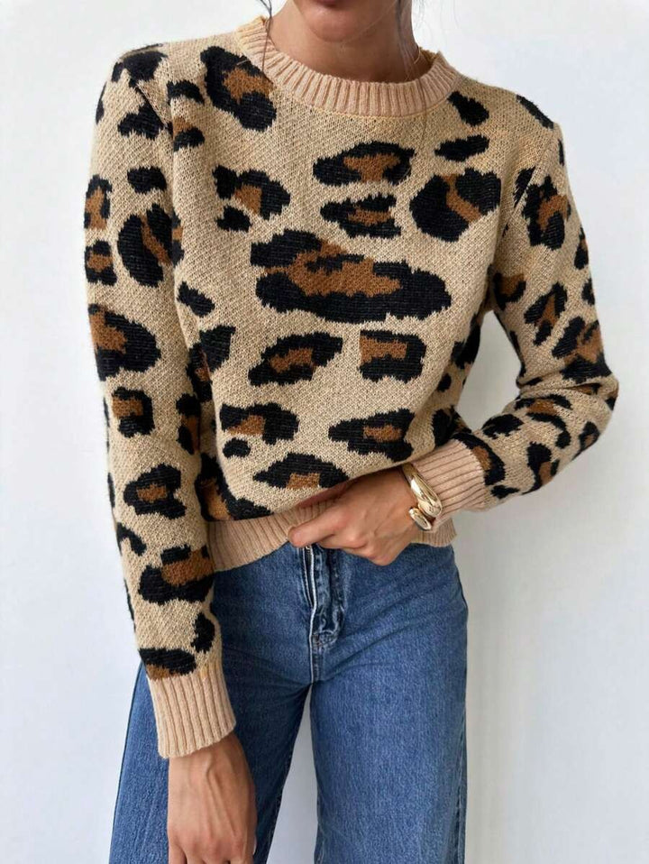 Damen Grobstrickpullover mit modernem Leopardenmuster und lässigem Schnitt Drune
