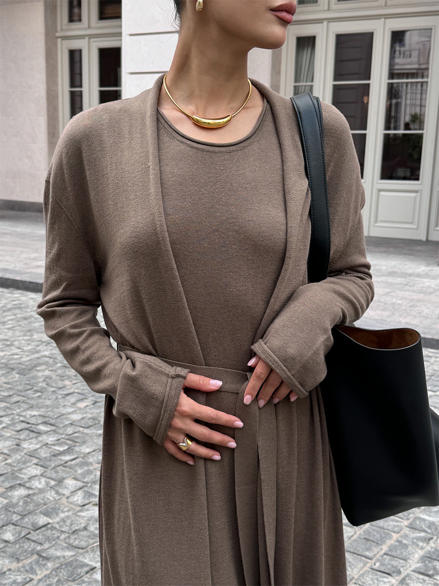 Drune | Strick Strickjacke mit Langen Ärmeln und Satz Aus Trägerkleid