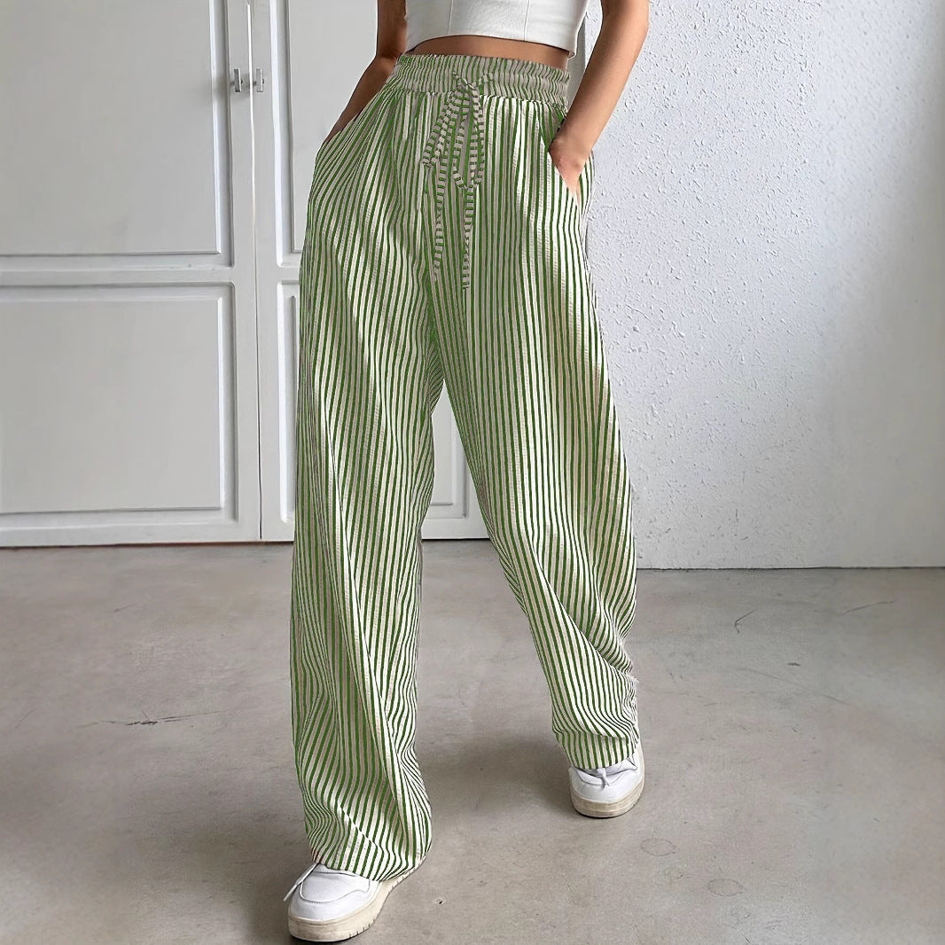 Damen Weite Streifenhose mit elastischem Bund und praktischen Taschen Drune