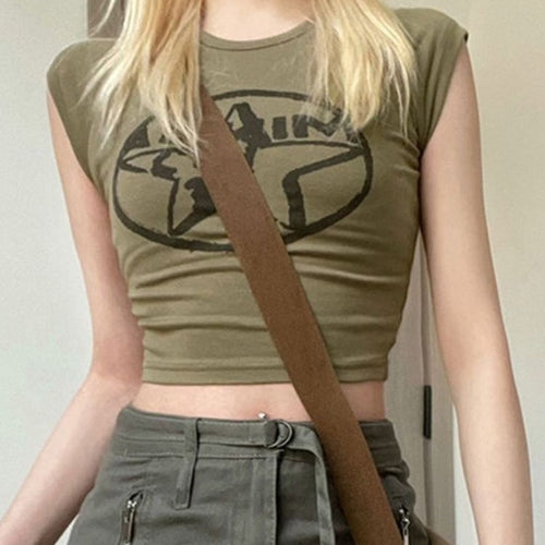 Damen Crop-Top mit kreativem Grafikprint und figurbetontem Schnitt Drune