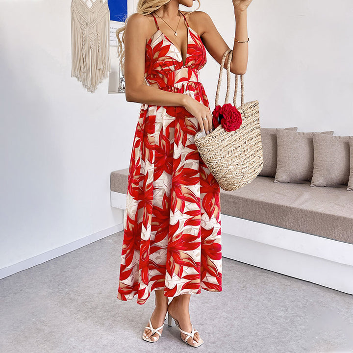 Damen Maxikleid mit floralem Muster und feinen Spaghettiträgern Drune