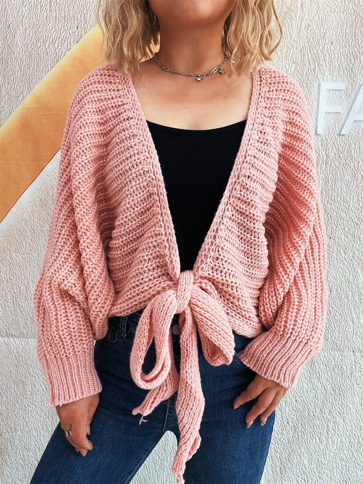 Damen lässiger Strickcardigan mit modischen Bindebändern und oversize Passform Drune