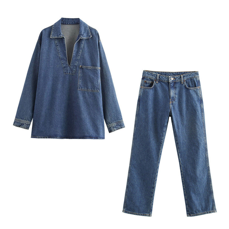 Damen Jeans mit weitem Bein und hoher Taille Drune