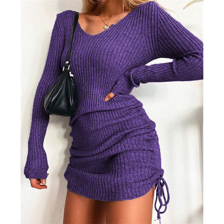 Damen figurbetontes Strickkleid mit raffinierten Rüschendetails Drune
