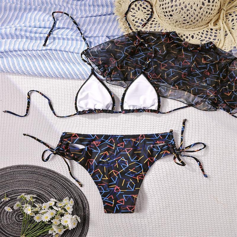 Damen Bikini-Set mit transparentem Oberteil und hohem Bund Drune