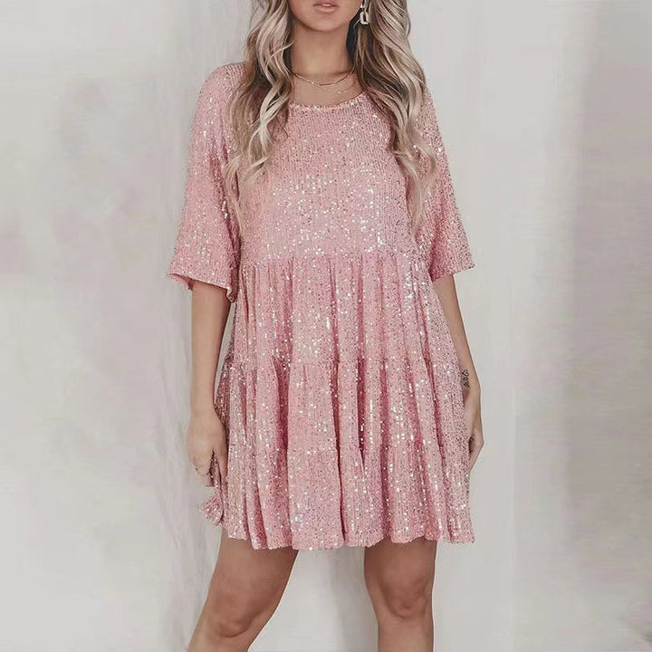 Damen funkelndes Mini-Kleid mit Pailletten und weitem Schnitt Drune