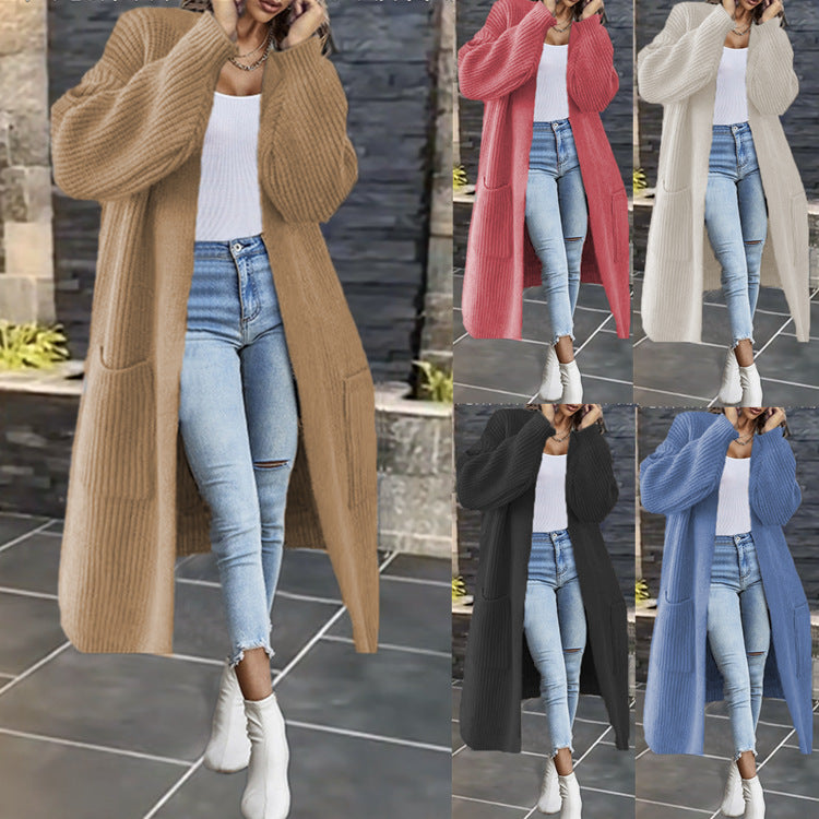 Damen Grobstrickcardigan mit tiefen Taschen und voluminösen Ärmeln Drune