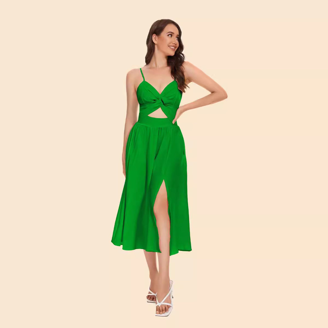 Damen Zweiteiler Ensemble mit elegantem knotenfreier Bluse und fließendem Rock mit Schlitz Drune