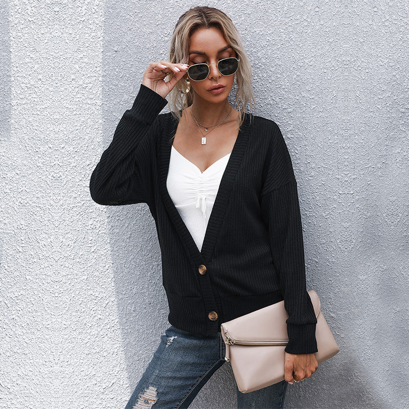 Damen lässige Strickjacke mit Knopfdetails und modernem Schnitt Drune