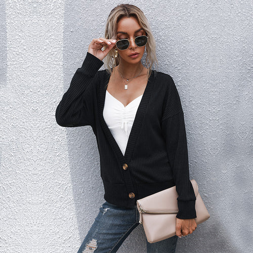 Damen lässige Strickjacke mit Knopfdetails und modernem Schnitt Drune