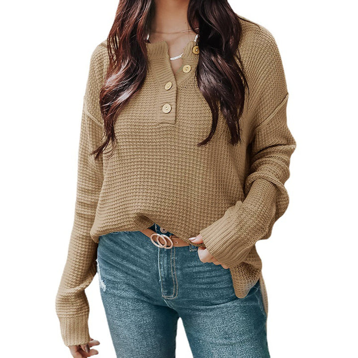 Damen lässiger Oversized Pullover mit Knopfleiste und strukturiertem Material Drune