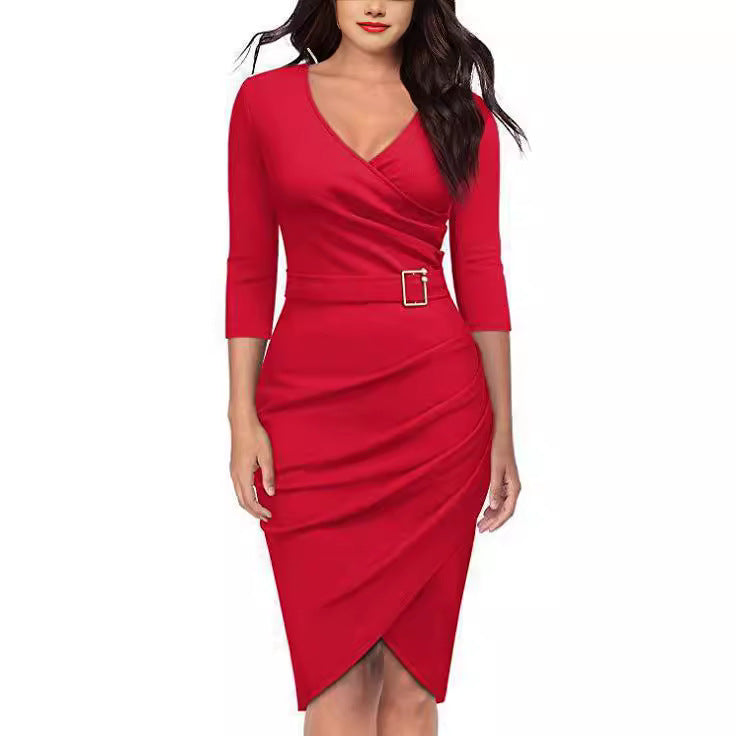 Damen Wickelkleid mit raffinierten Raffungselementen und eleganter Gürtelschnalle Drune