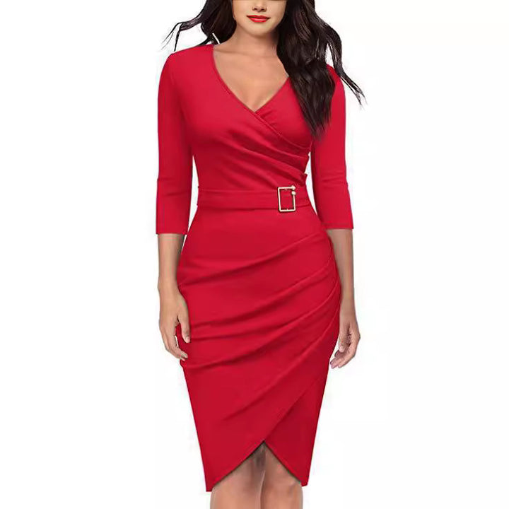 Damen Wickelkleid mit raffinierten Raffungselementen und eleganter Gürtelschnalle Drune