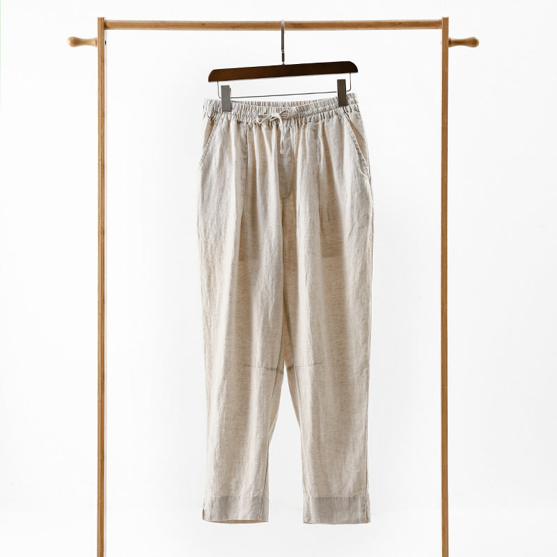 Damen lässige Leinenhose mit elastischem Bund und praktischen Seitentaschen Drune