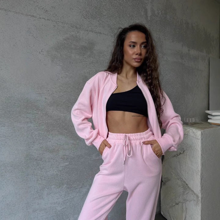 Damen luxuriöses Fleece-Loungewear-Set mit Reißverschluss Drune