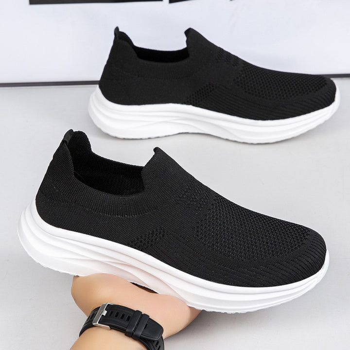 Damen nan gestrickter Sockensneaker mit stoßdämpfender Keilsohle und nahtlosem Slip-On Drune