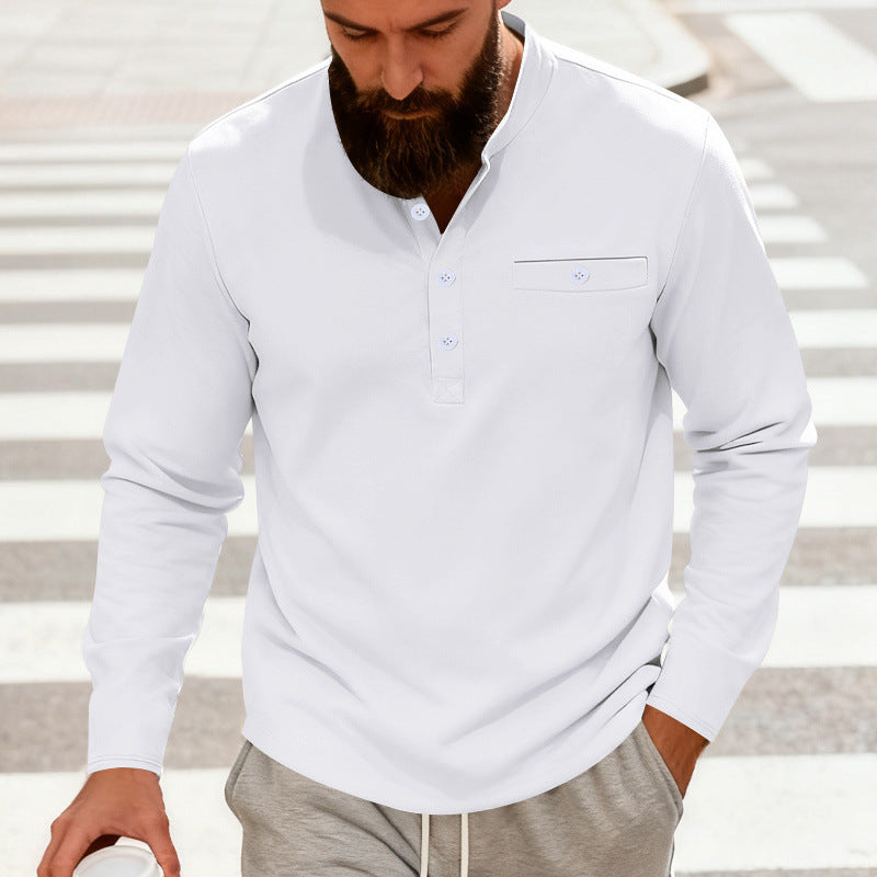 Herren nan lässiges Langarm-Henleyshirt aus Baumwollmischung mit Brusttasche Drune