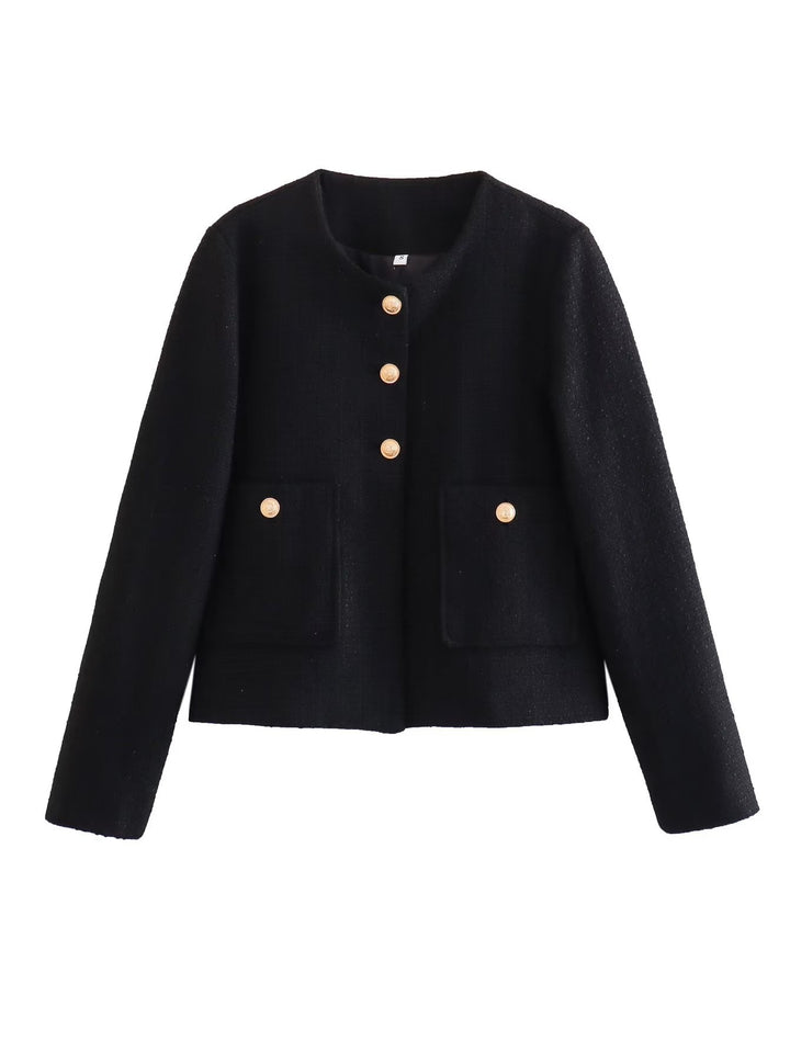 Damen Kurze Tweedjacke mit dekorativen Knöpfen Drune