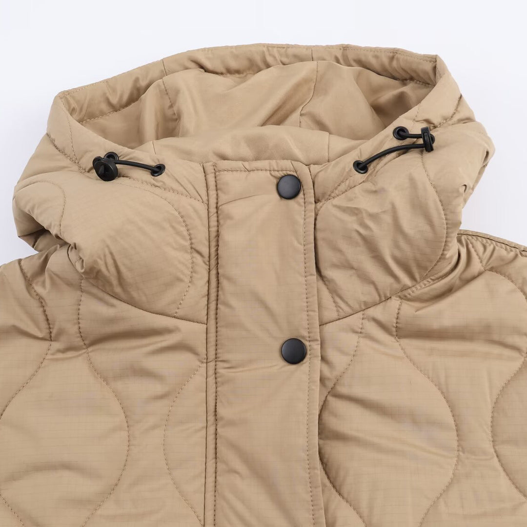 Damen modische gesteppte Übergangsjacke mit Kapuze und seitlichen Eingrifftaschen Drune